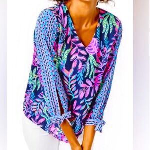 NWT XXS Lilly Pulitzer Pamala Top Oyster Bay Navy You’ve Been Spotted Rare Grail